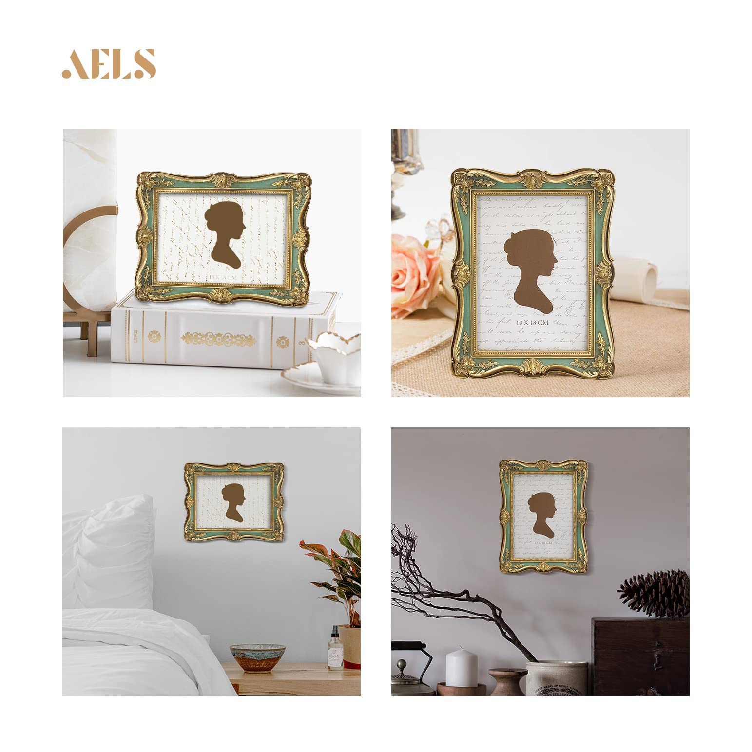 AELS 5x7 Inch Vintage Picture Frame, Elegant Antique Photo Frames with Glass Front, Photo Display, Tabletop Wall Hanging, Gift I